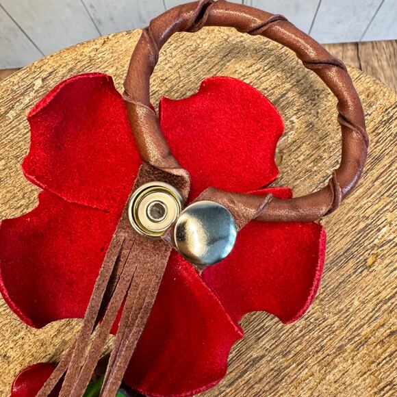 Leather Rose Purse Charm Genuine Leather Flower Bag Charm NEW FAST SHIP - Picture 7 of 9